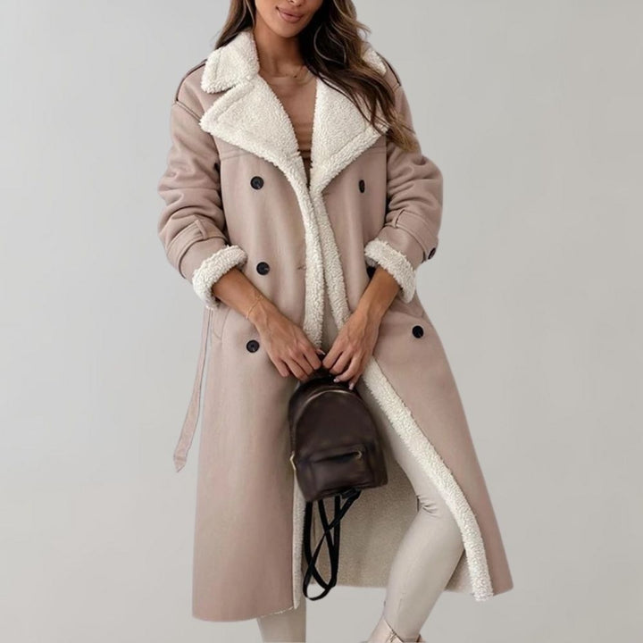 Arinia | Women's Casual Stretch Long Teddy Coat for Tops — Khaki
