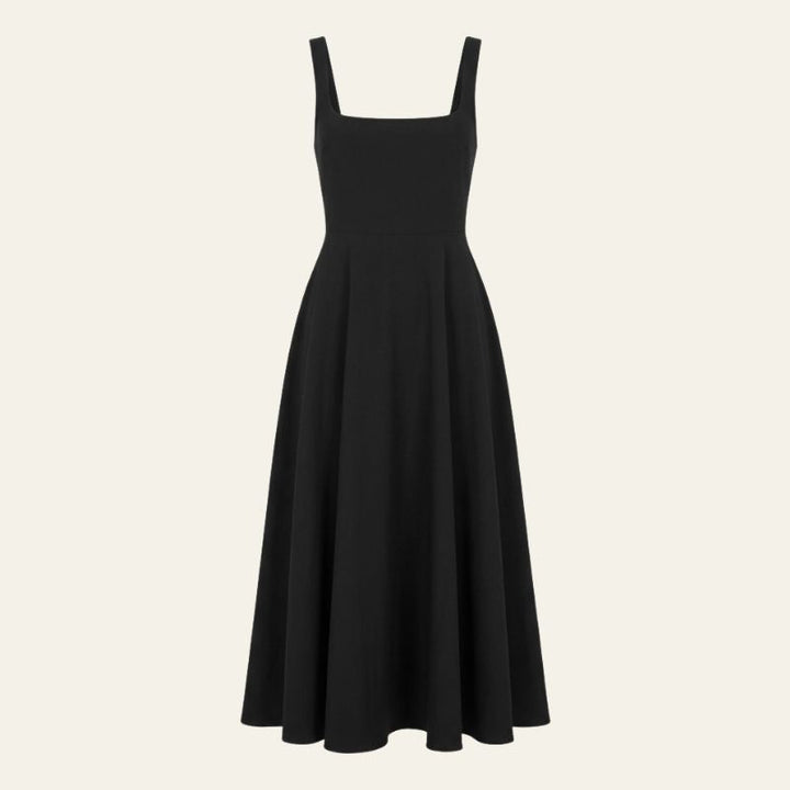 Audrey | Women's Wedding Guest Elegant The Amalfi Square-Neck Midi Dress Dresses — Black