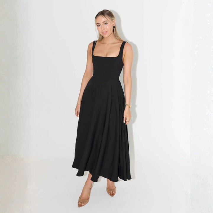 Audrey | Women's Wedding Guest Elegant The Amalfi Square-Neck Midi Dress Dresses — 2