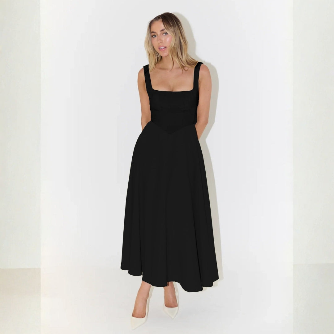 Audrey | Women's Wedding Guest Elegant The Amalfi Square-Neck Midi Dress Dresses — 3
