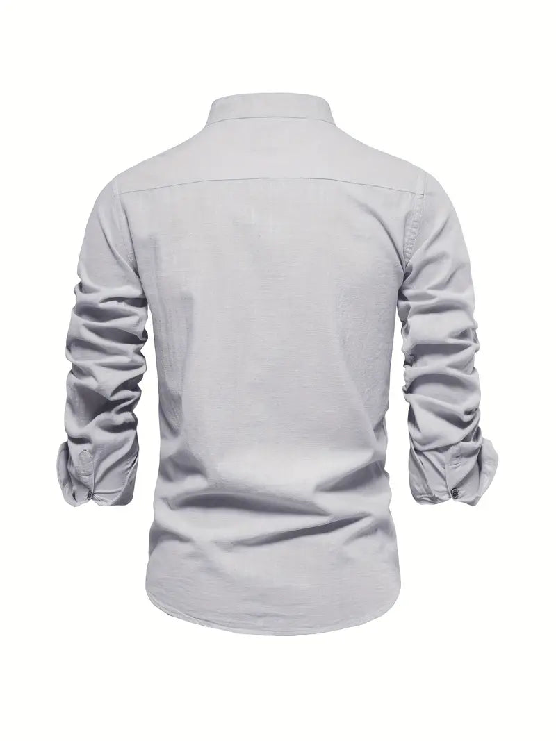 A tailored button-up shirt with a sharp collar o