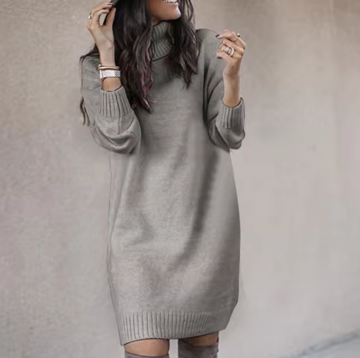Averanne | Women's High-Neck Knee-Length Sweater Dress