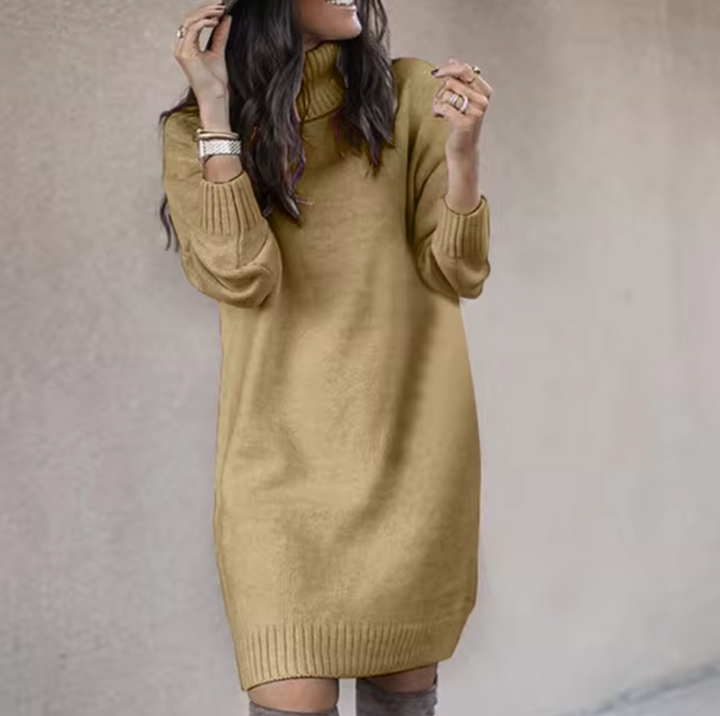 Averanne | Women's High-Neck Knee-Length Sweater Dress