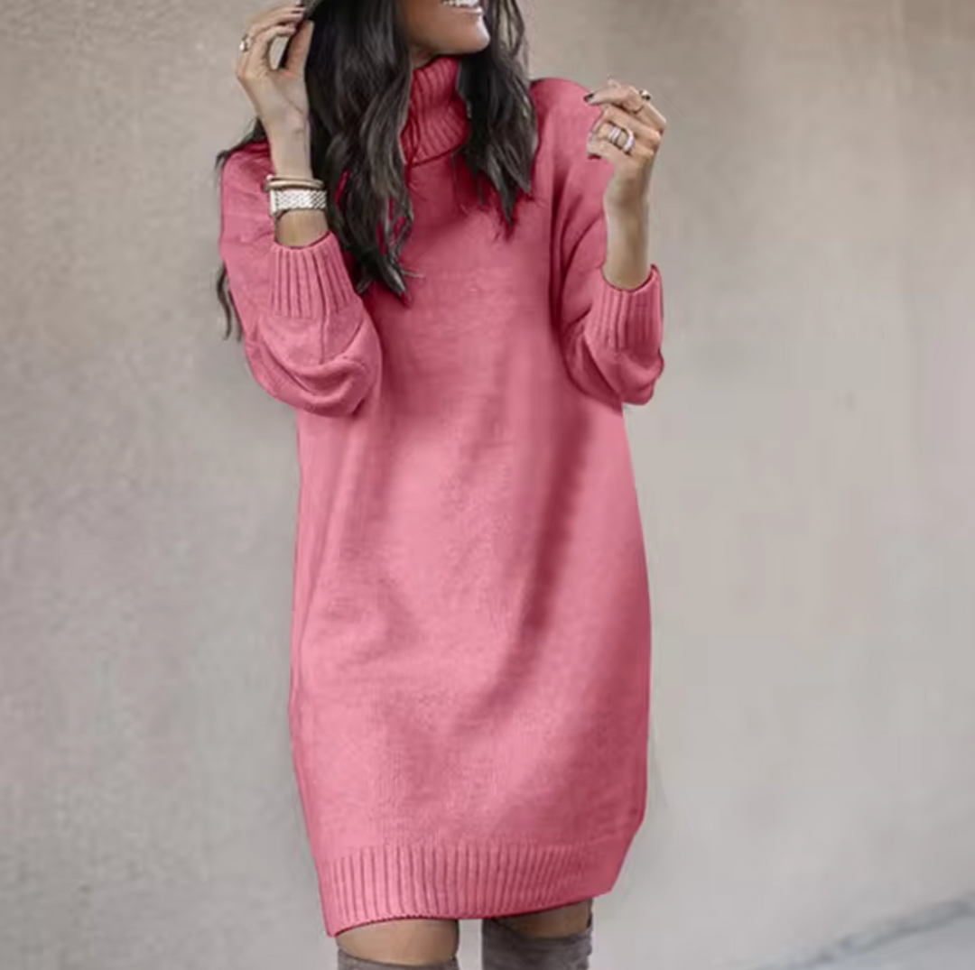 Averanne | Women's High-Neck Knee-Length Sweater Dress