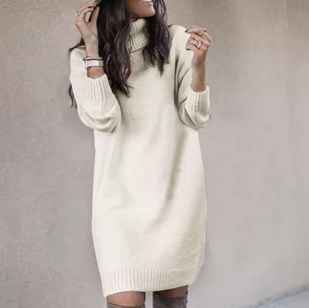 Averanne | Women's High-Neck Knee-Length Sweater Dress