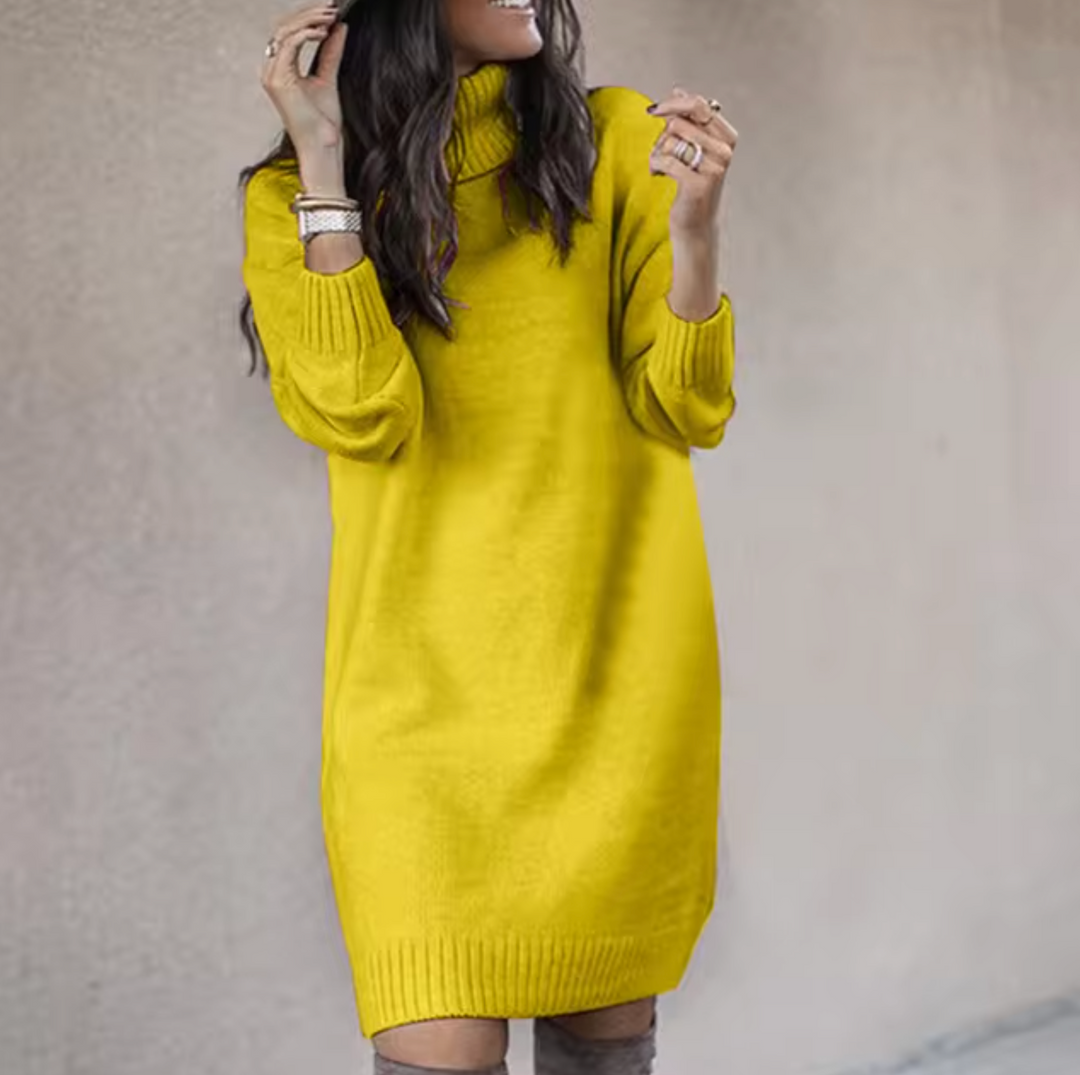 Averanne | Women's High-Neck Knee-Length Sweater Dress