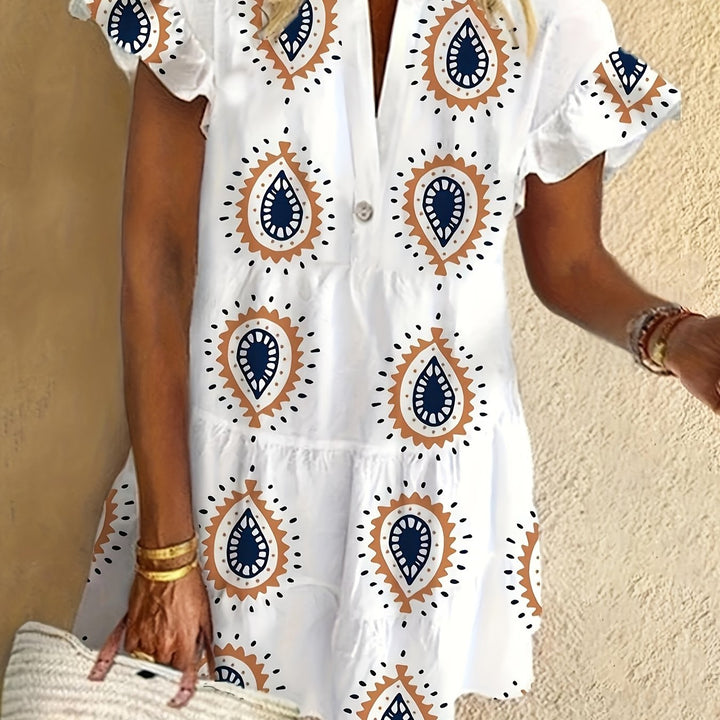 Flowing boho midi dress displayed on a plain background with soft feminine style.