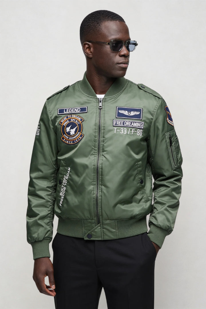 Bartholomew | Men's Lightweight Casual Ethan Squadron Aviator Bomber Jacket - Military Green — 1