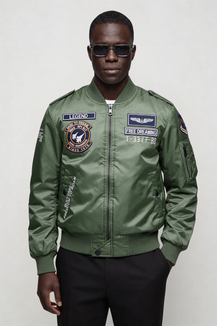 Bartholomew | Men's Lightweight Casual Ethan Squadron Aviator Bomber Jacket - Military Green — 2