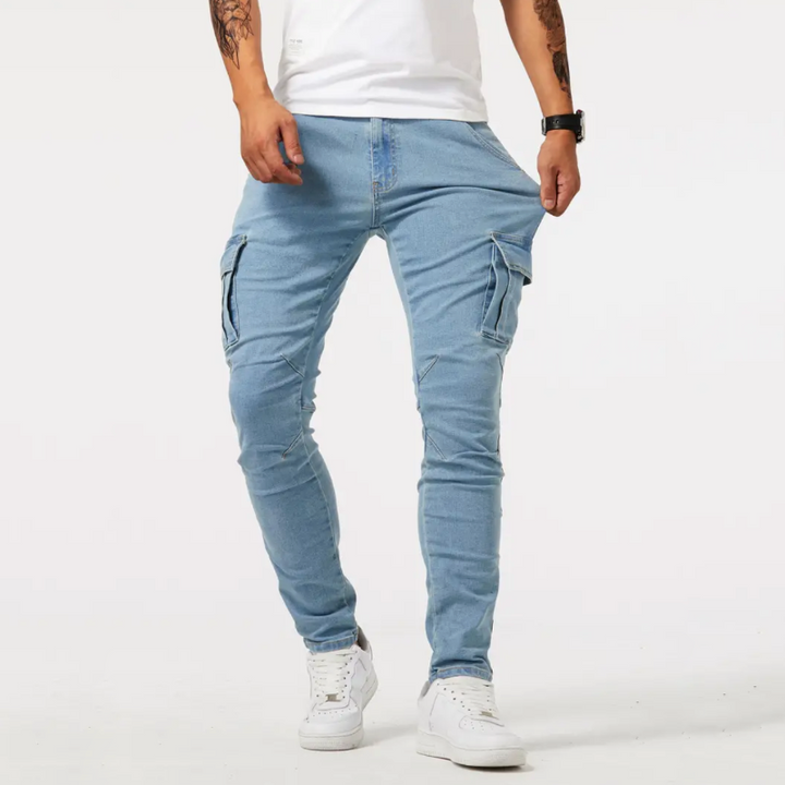 Beatrice | Women's High-Waist Wide-Leg Schmal geschnittene Cargo-Jeans – Modern, Funktional & Komfortabel — Hellblau