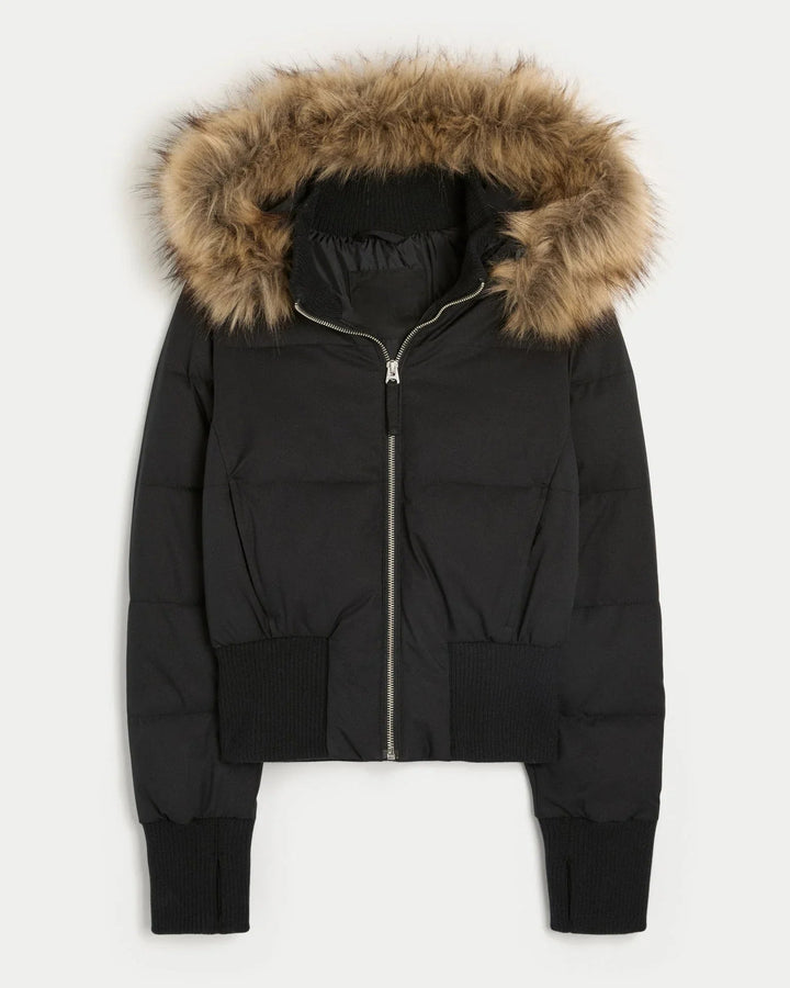 Belanthe | Women's Puffer Jacket Quilted Hooded Faux Fur Winter Outdoor