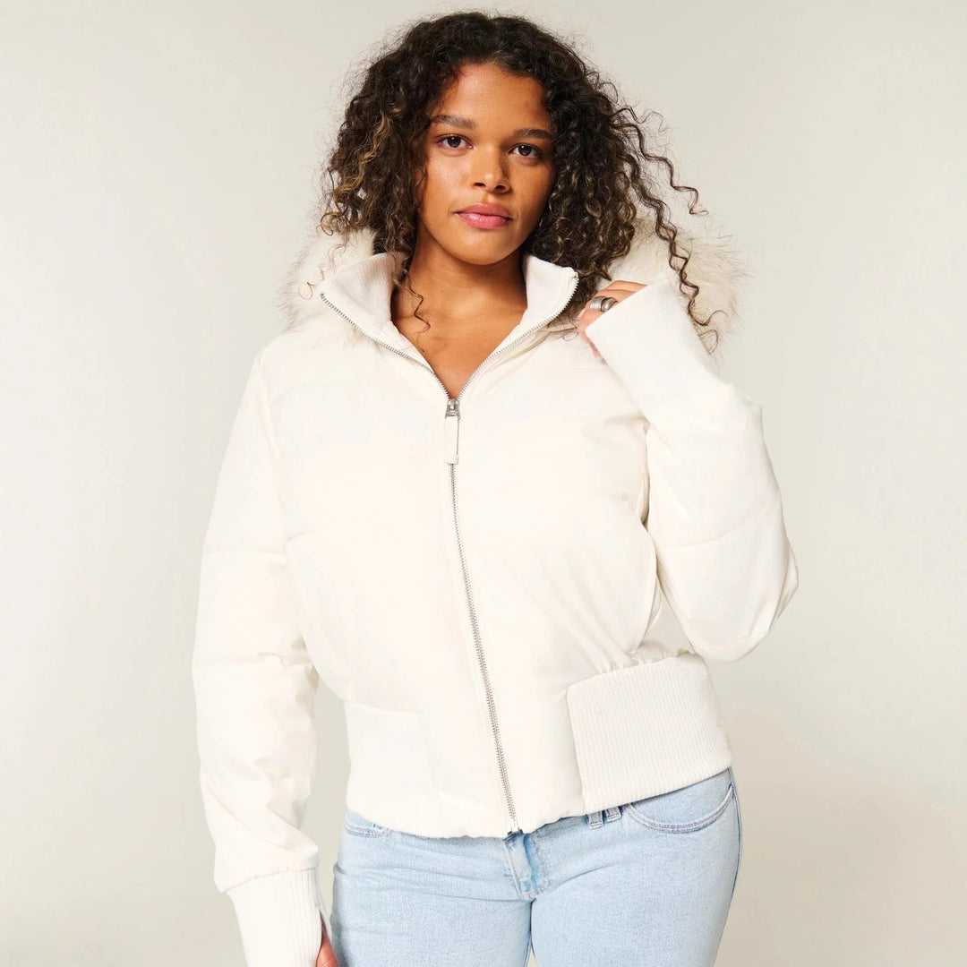 Belanthe | Women's Puffer Jacket Quilted Hooded Faux Fur Winter Outdoor