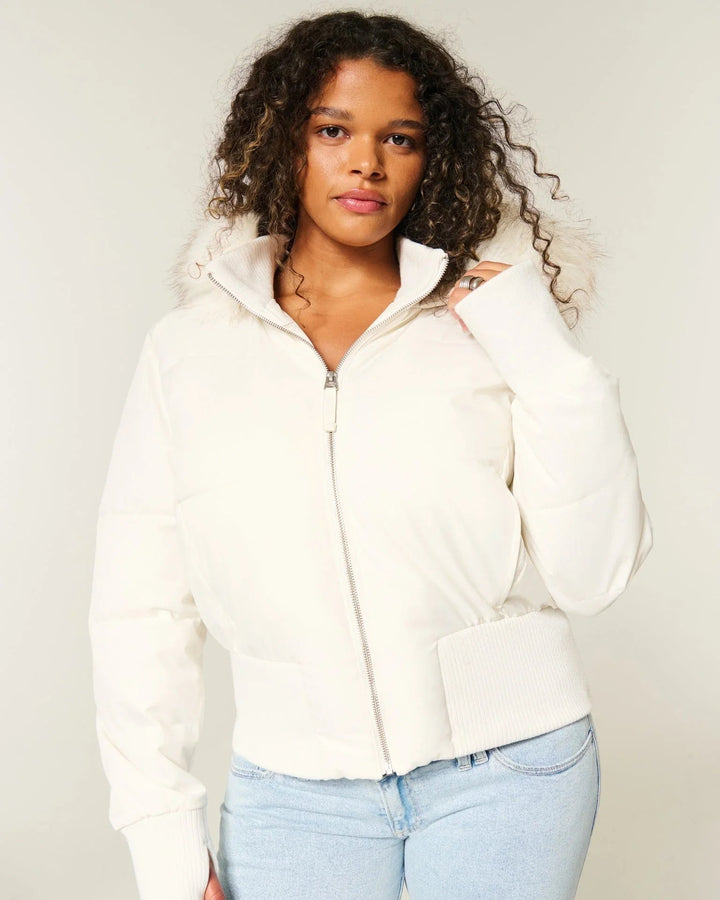 Belanthe | Women's Puffer Jacket Quilted Hooded Faux Fur Winter Outdoor