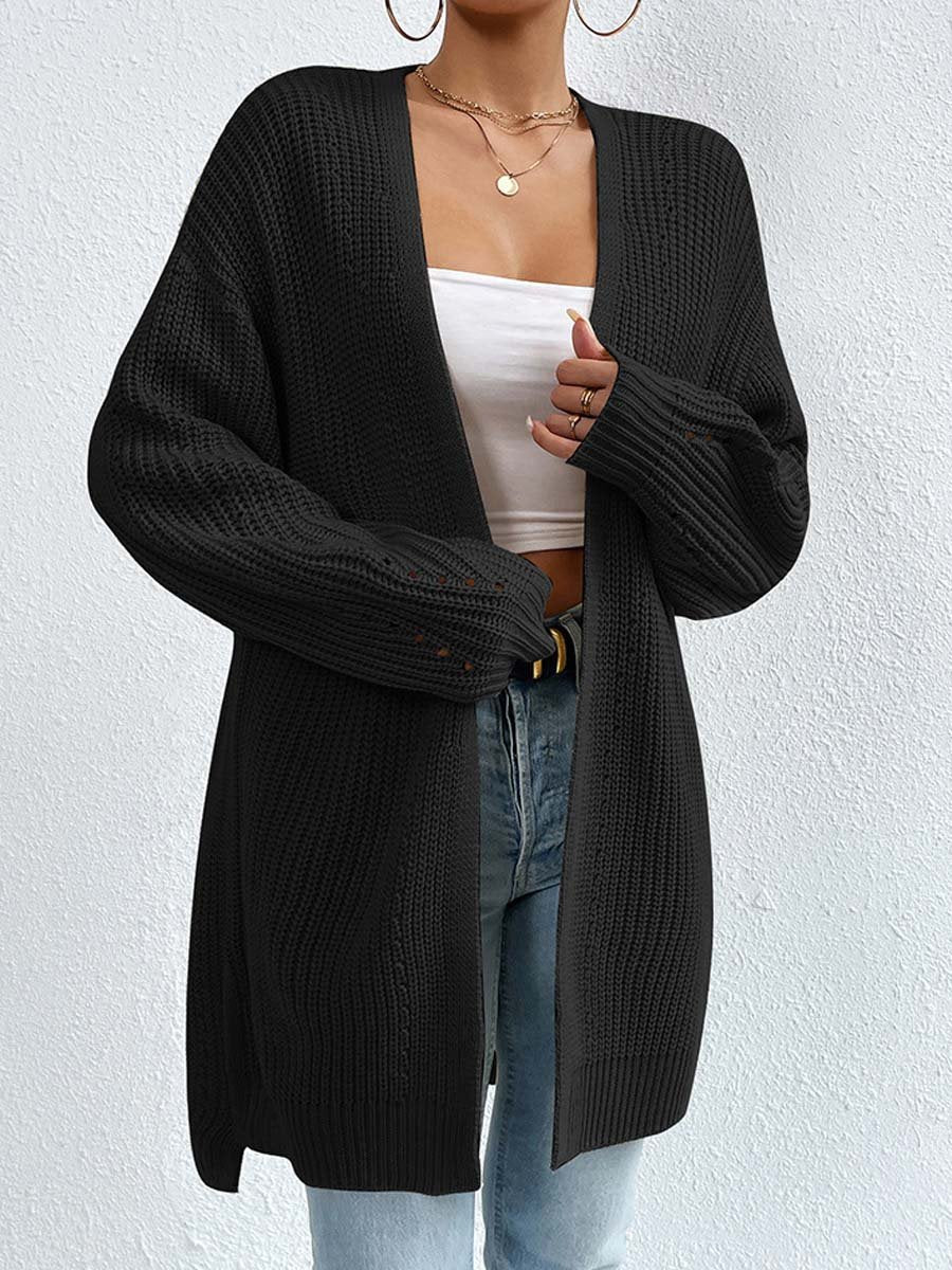 Bernadette | Women's Cozy Oversized Open Front Knit Cardigan Sweaters — Black