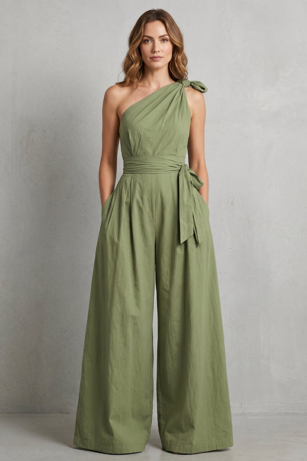 Bexleyelle — Draped Draped One-Shoulder Jumpsuit