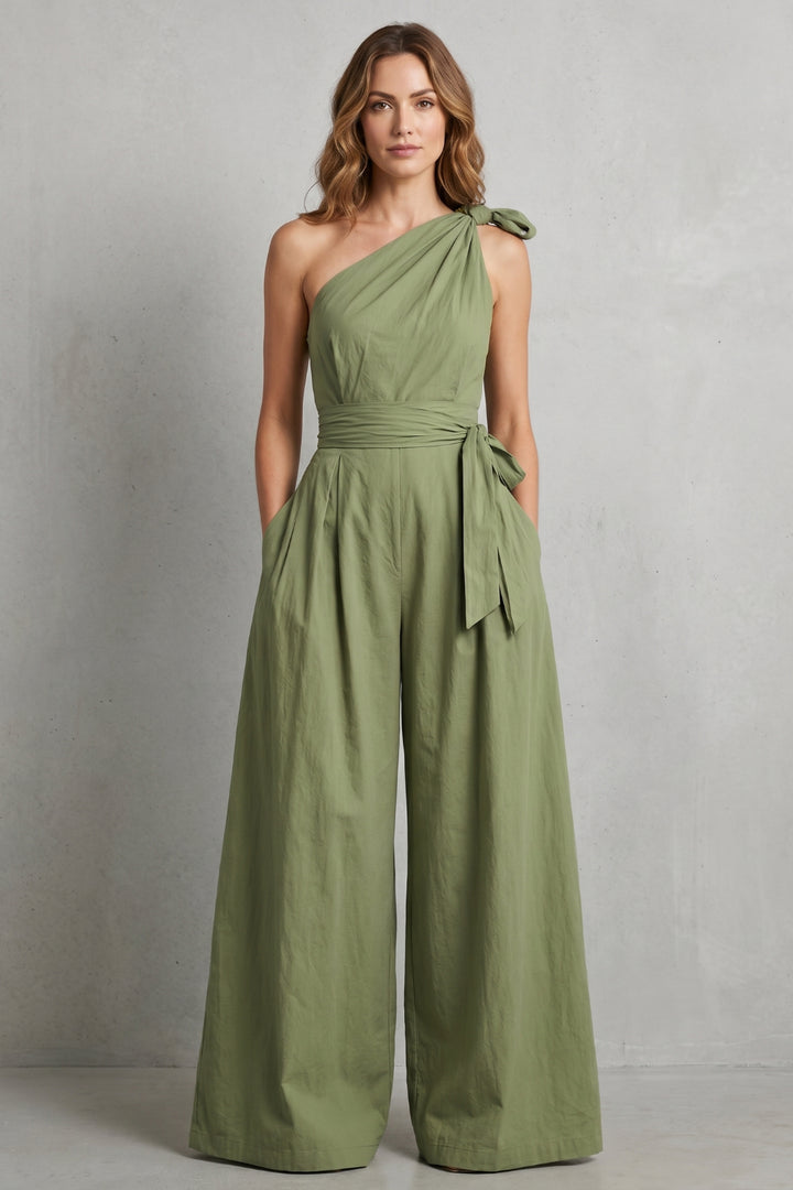 Bexleyelle — Draped Draped One-Shoulder Jumpsuit