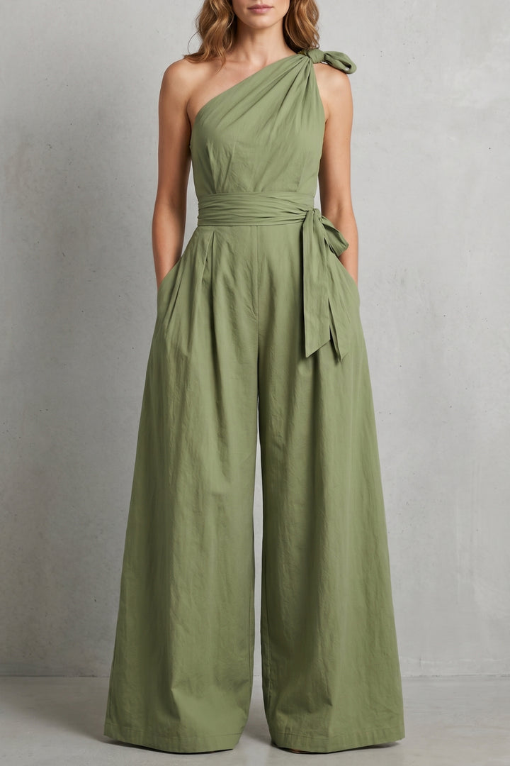 Bexleyelle — Draped Draped One-Shoulder Jumpsuit