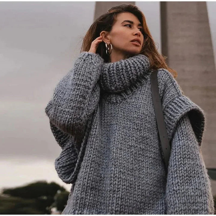 Bexleyynn | Oversized Chunky Knit Turtleneck Midi Sweater Dress