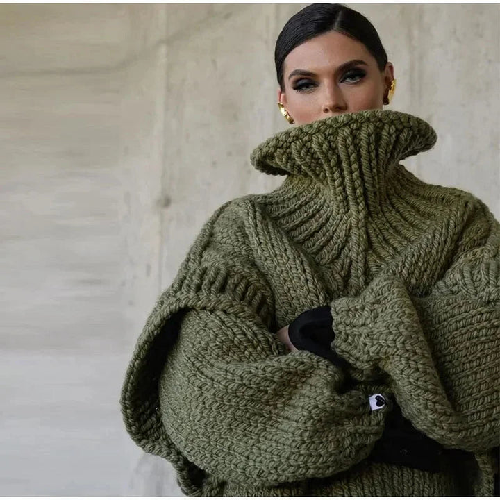 Bexleyynn | Oversized Chunky Knit Turtleneck Midi Sweater Dress