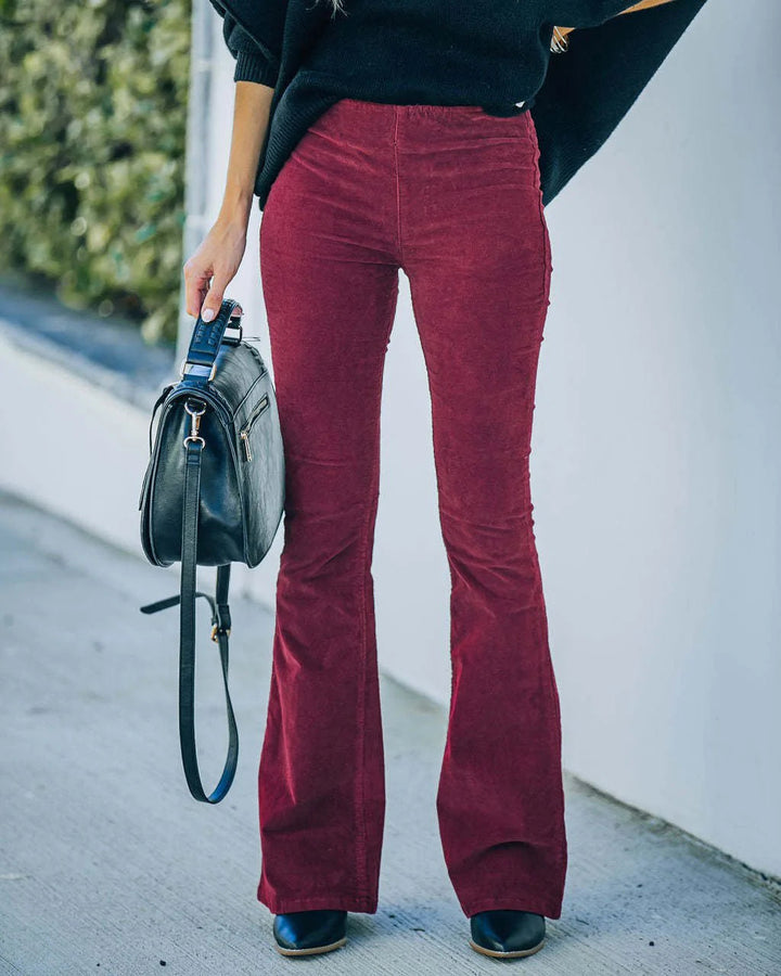 Brevolde | Women's Wide-Leg High-Rise Corduroy Flared Trousers — Burgundy