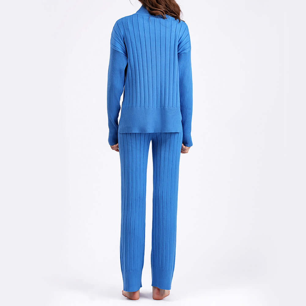 Briella | Women's Matching Ribbed Knitted Two-Piece Lounge Set — Blue