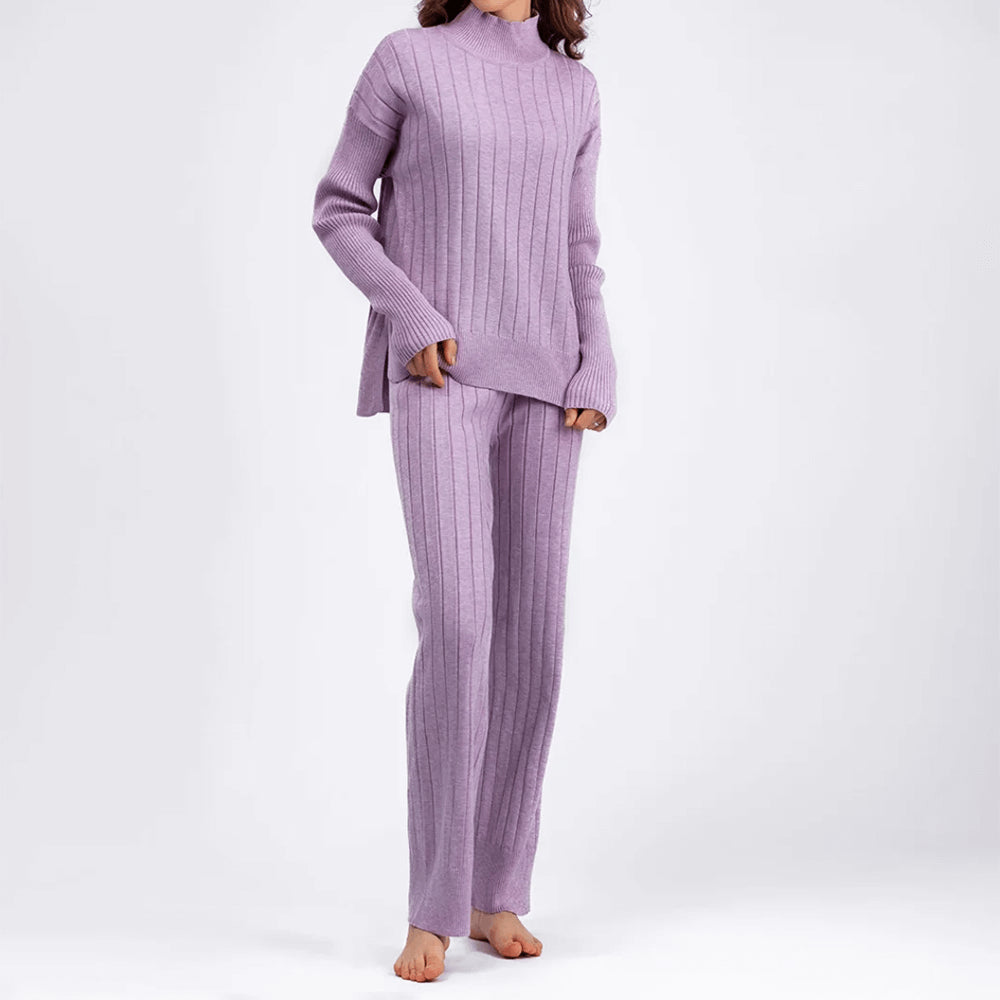 Briella | Women's Matching Ribbed Knitted Two-Piece Lounge Set — Purple