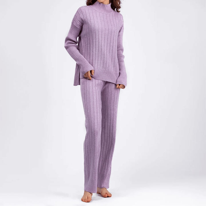 Briella | Women's Matching Ribbed Knitted Two-Piece Lounge Set — Purple