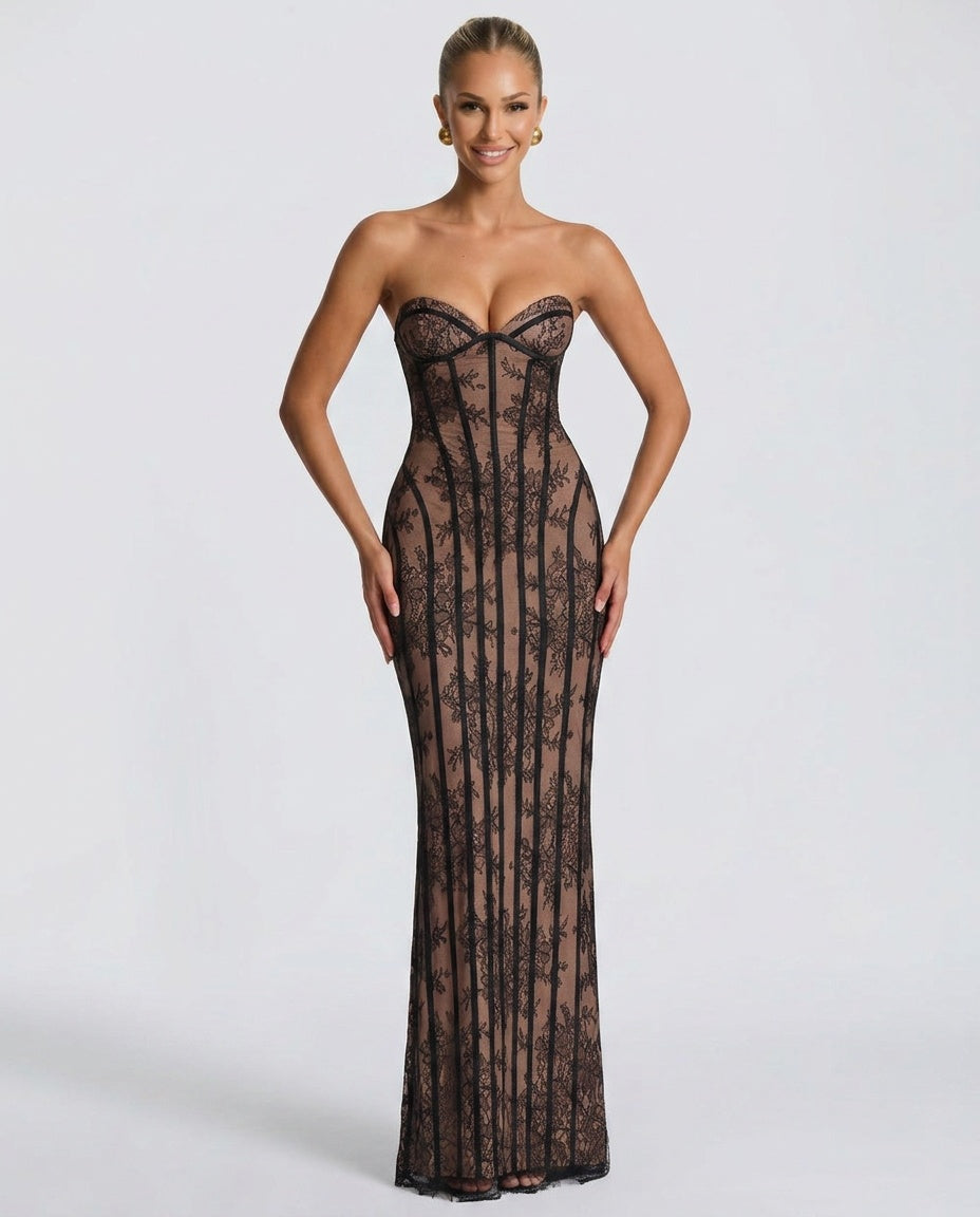 Bririel — Off-Shoulder Lace Sweetheart Maxi