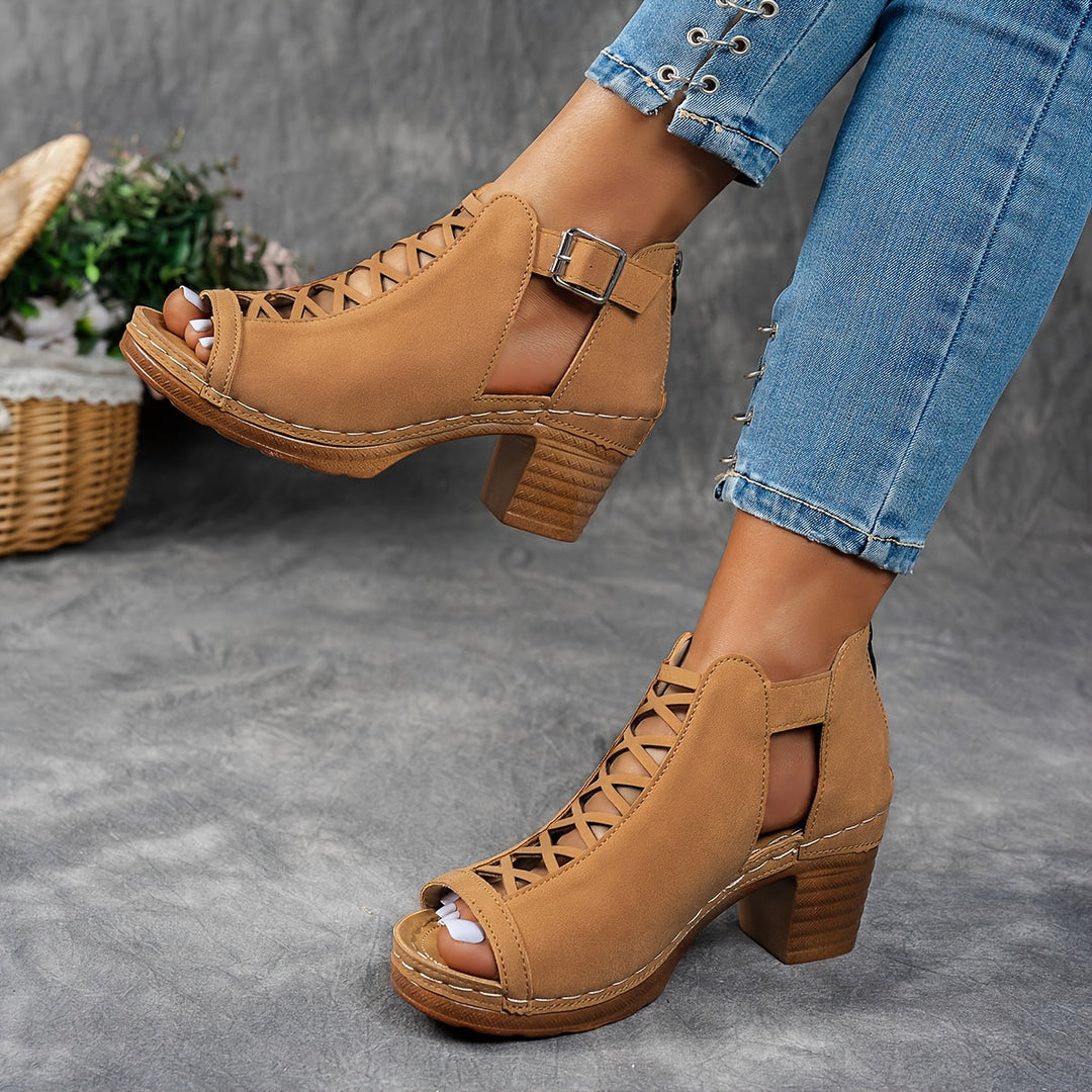 Olivea | Fashion Cushioned Adjustable Buckle Heeled Sandals for Everyday Wear