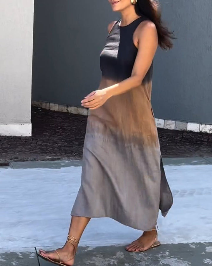 Lightweight ombre dress with breezy fit for warm weather styling.