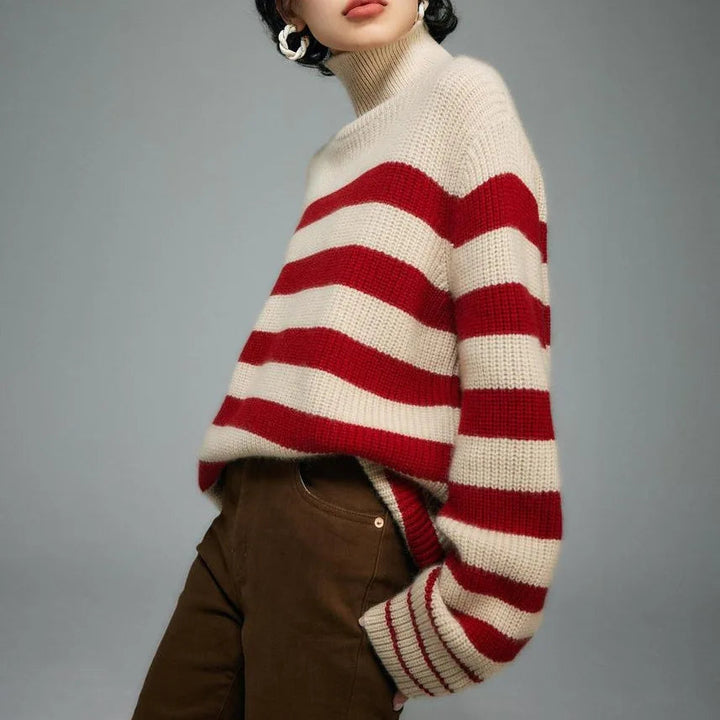 Caeelle | Women's Turtleneck Sweater Long Sleeve Layering - Red / Black