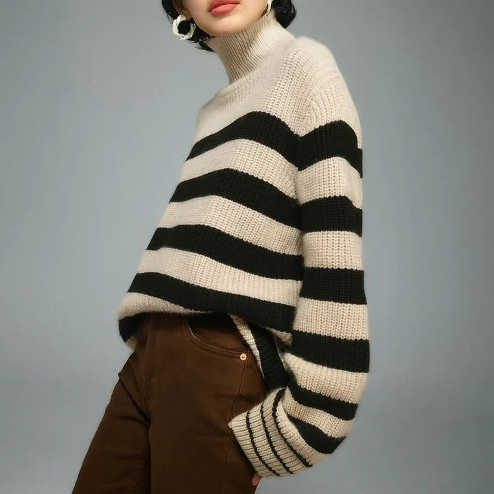 Caeelle | Women's Turtleneck Sweater Long Sleeve Layering - Red / Black