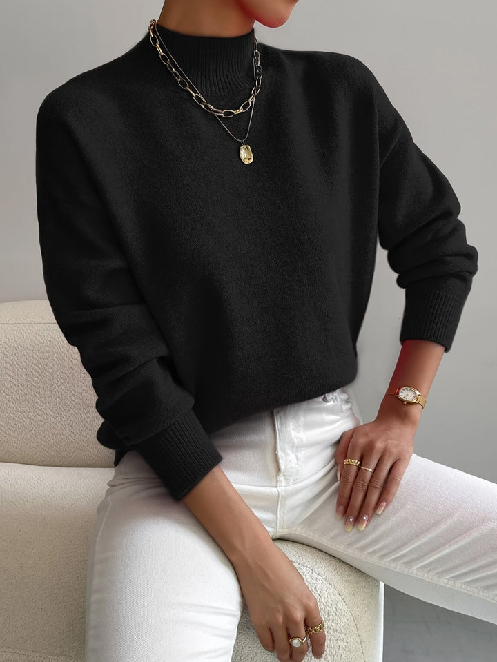Caeline | Women's Cozy High Collar Sweater – Relaxed Knit sweater — Black