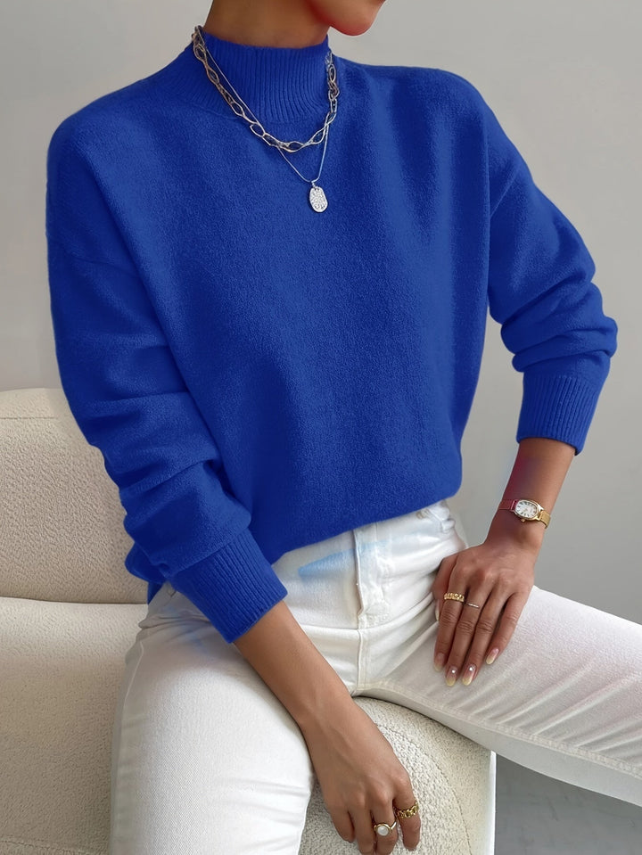 Caeline | Women's Cozy High Collar Sweater – Relaxed Knit sweater — Blue