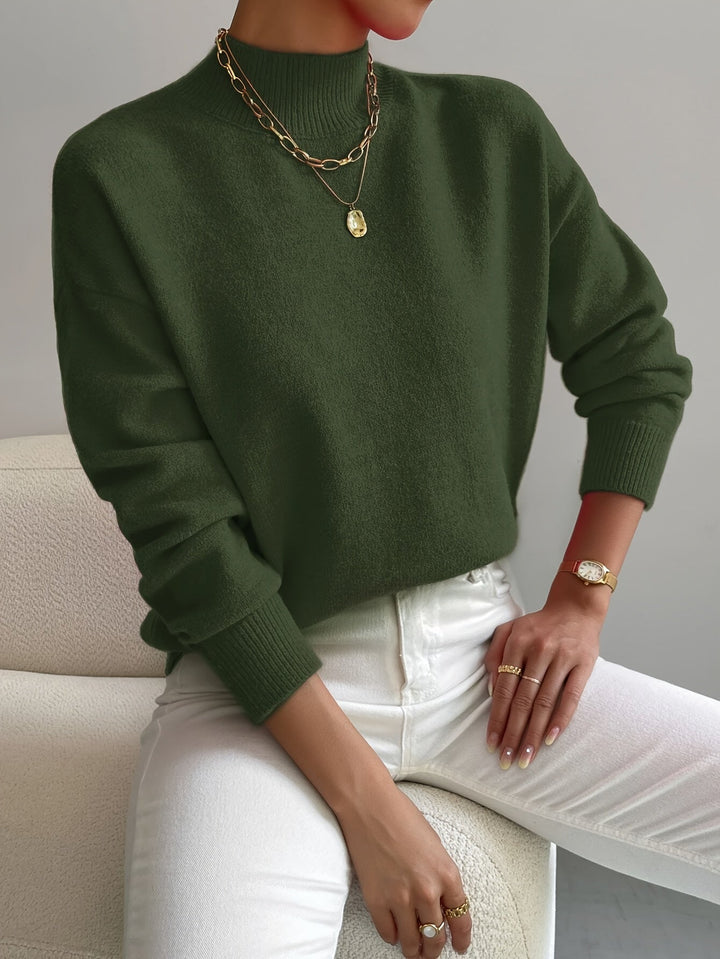 Caeline | Women's Cozy High Collar Sweater – Relaxed Knit sweater — Green