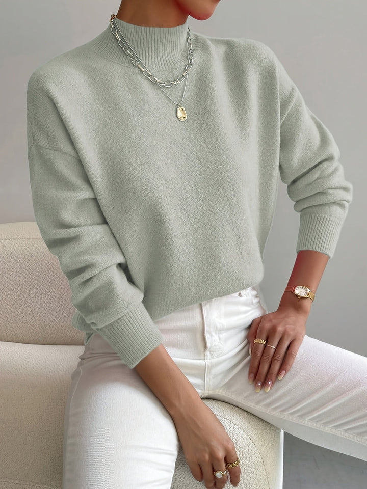 Caeline | Women's Cozy High Collar Sweater – Relaxed Knit sweater — Light Green