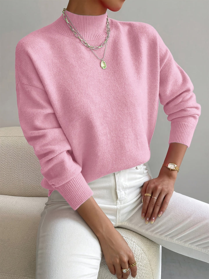 Caeline | Women's Cozy High Collar Sweater – Relaxed Knit sweater — Light Pink