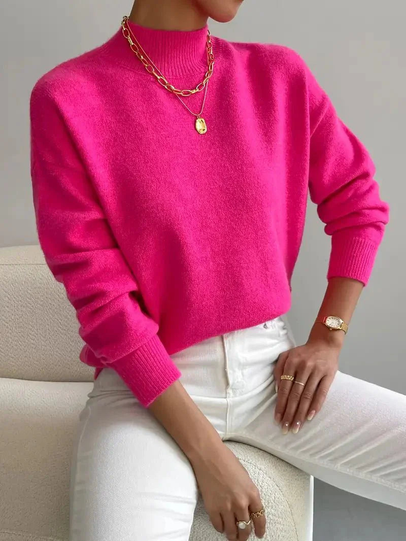 Caeline | Women's Cozy High Collar Sweater – Relaxed Knit sweater — Pink