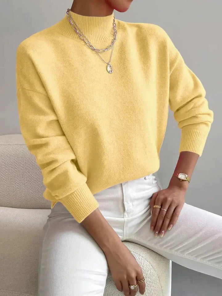 Caeline | Women's Cozy High Collar Sweater – Relaxed Knit sweater — Yellow