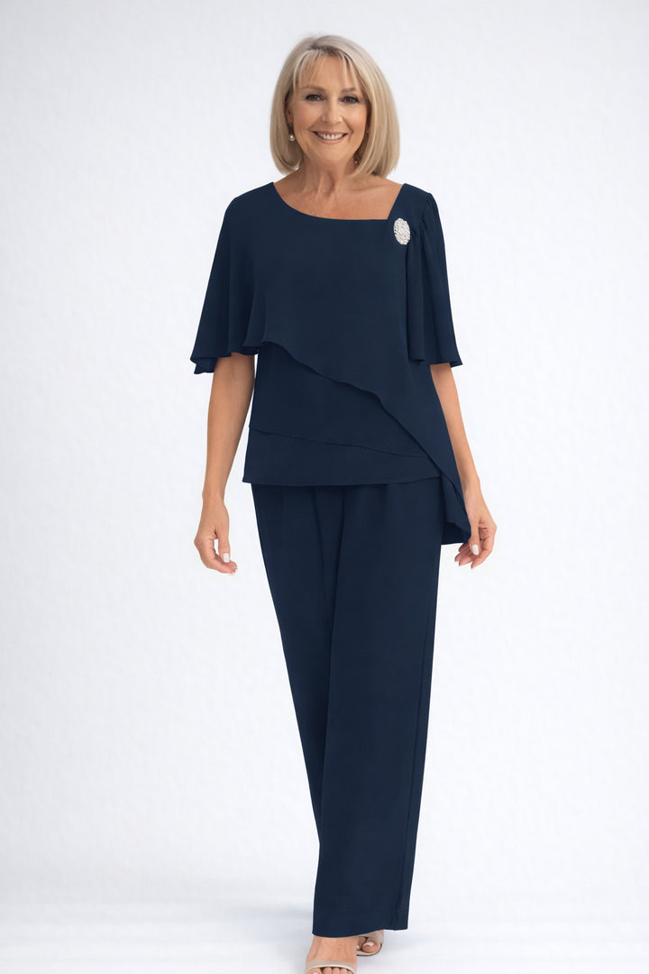 Caeloura | Formal Chiffon Cape Top & Trouser Two-Piece Set