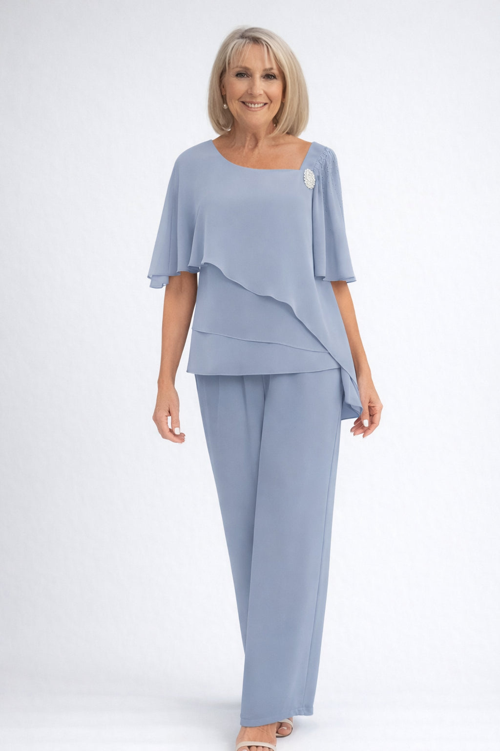 Caeloura | Formal Chiffon Cape Top & Trouser Two-Piece Set