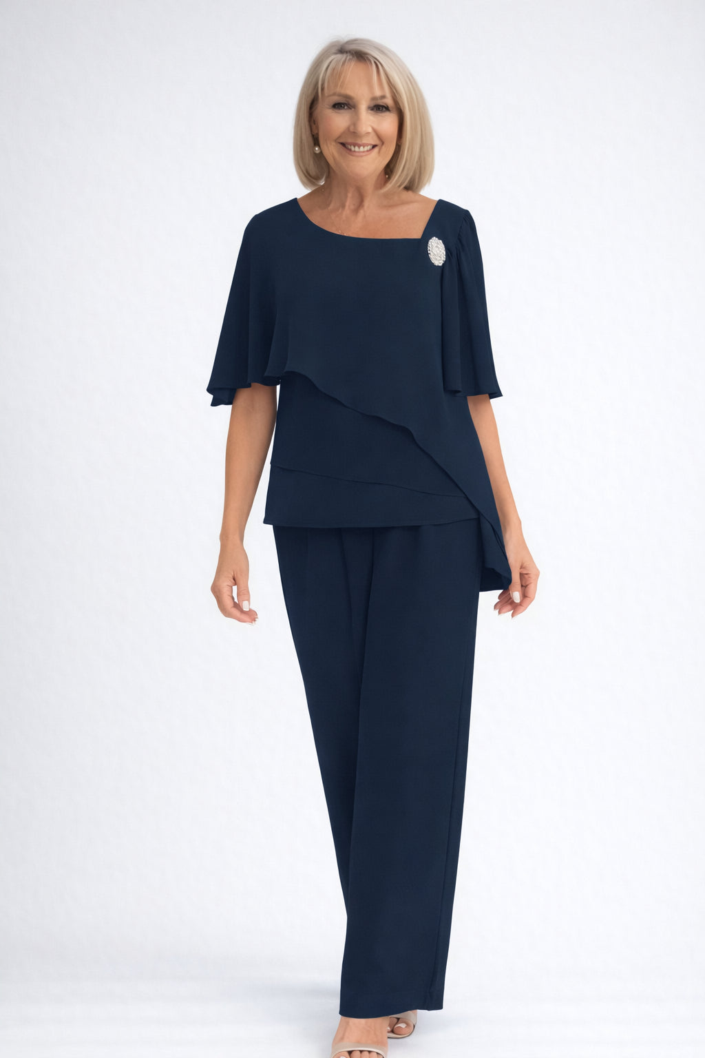 Caeloura | Formal Chiffon Cape Top & Trouser Two-Piece Set
