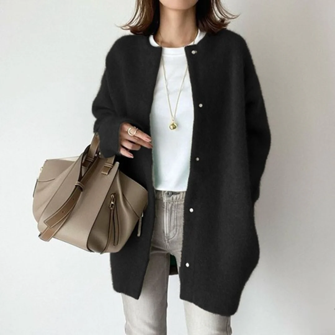 Caroline | Women's Knit Cozy ’s Relaxed Fit Long Cardigan Sweaters — Black