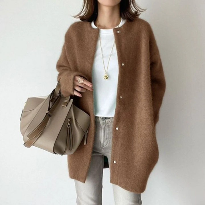 Caroline | Women's Knit Cozy ’s Relaxed Fit Long Cardigan Sweaters — Caramel