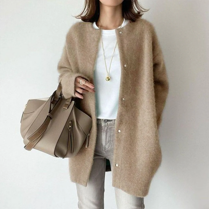 Caroline | Women's Knit Cozy ’s Relaxed Fit Long Cardigan Sweaters — Khaki