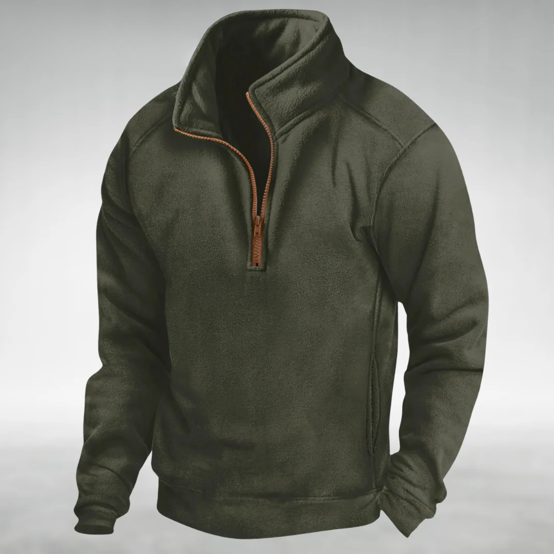Cassius | Men's Knit Cozy Fleece Half-Zip sweater — Army Green