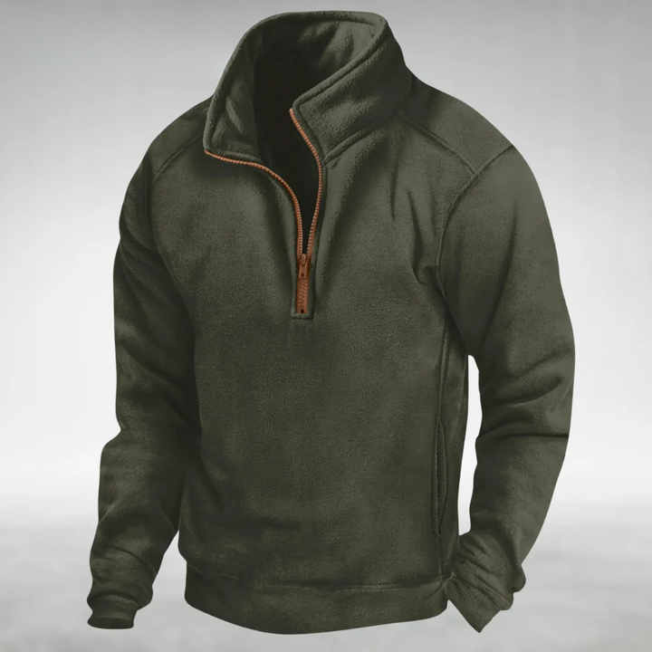 Cassius | Men's Knit Cozy Fleece Half-Zip sweater — Army Green