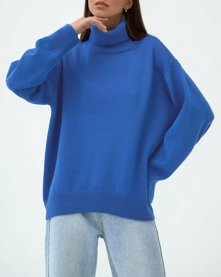 Cassovaine | Women's Cozy Oversized Turtleneck Sweater — Blue