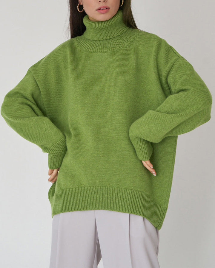 Cassovaine | Women's Cozy Oversized Turtleneck Sweater — Green