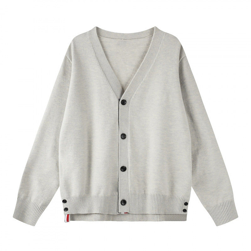 Cassovissa | Women's Cozy Oversize V‑Neck Knitted Cardigan with Button Placket and Side Press Buttons — 1